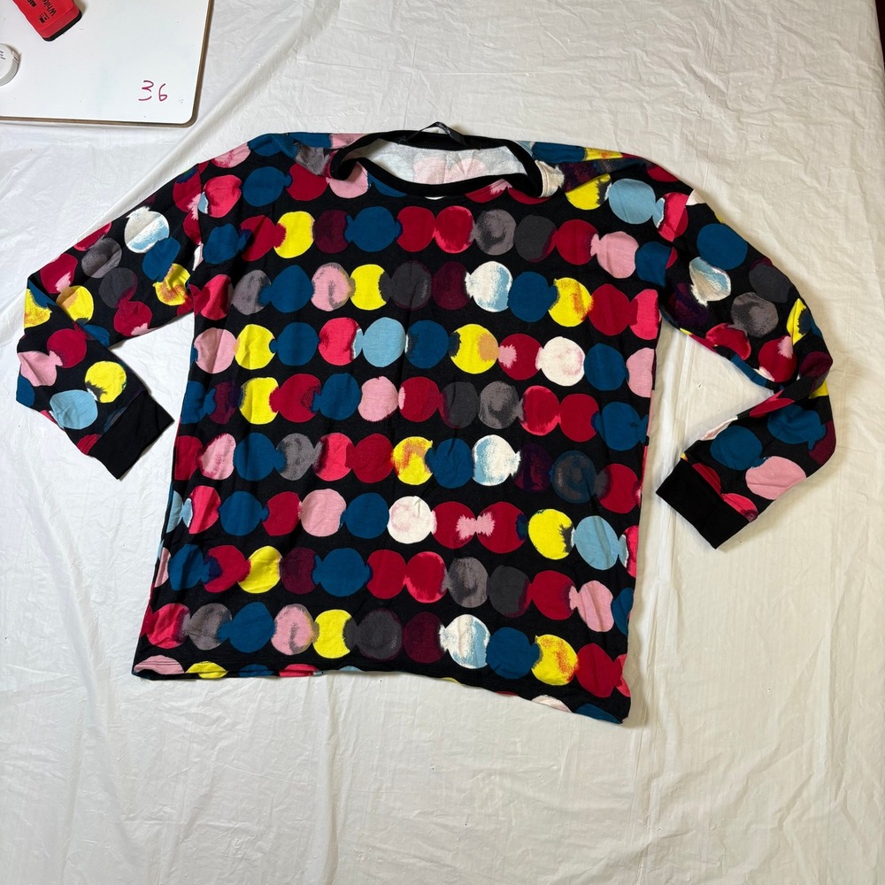 Kensie Women's Black Multi Color Dot Long Sleeve Crew Neck Top Size Medium